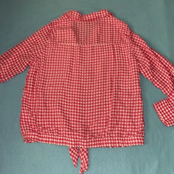 JONES NEW YORK tie front button up long roll up tab sleeve gingham NEW size L - Picture 3 of 12